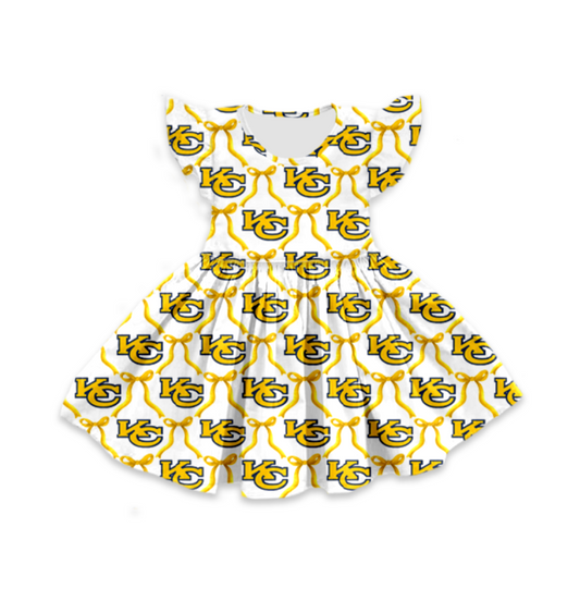 custom moq 3 eta 6-7weeks baby girls clothes KC flying Sleeves Dress