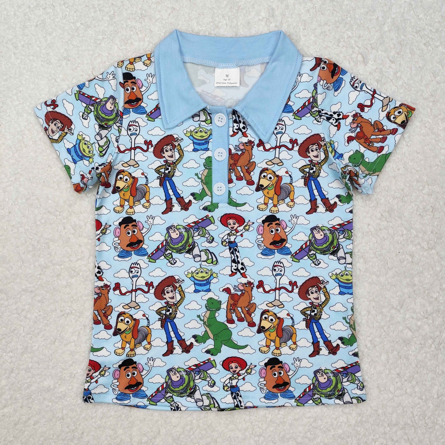 RTS NO MOQ ETA 5/7days arrived BT1158 Toy Story white cloud blue short-sleeved top