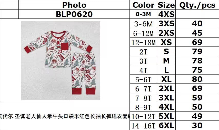 BAMBOO RTS NO MOQ ETA 5/7days BLP0620 Modal Santa Claus cactus cow head pocket beige long-sleeved trousers pajamas set