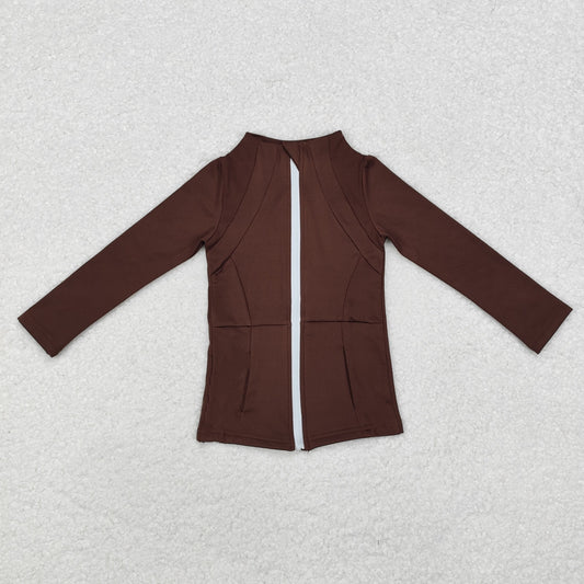 RTS NO MOQ ETA 5/7days GT0678 Brown yoga wear zipper long sleeve top