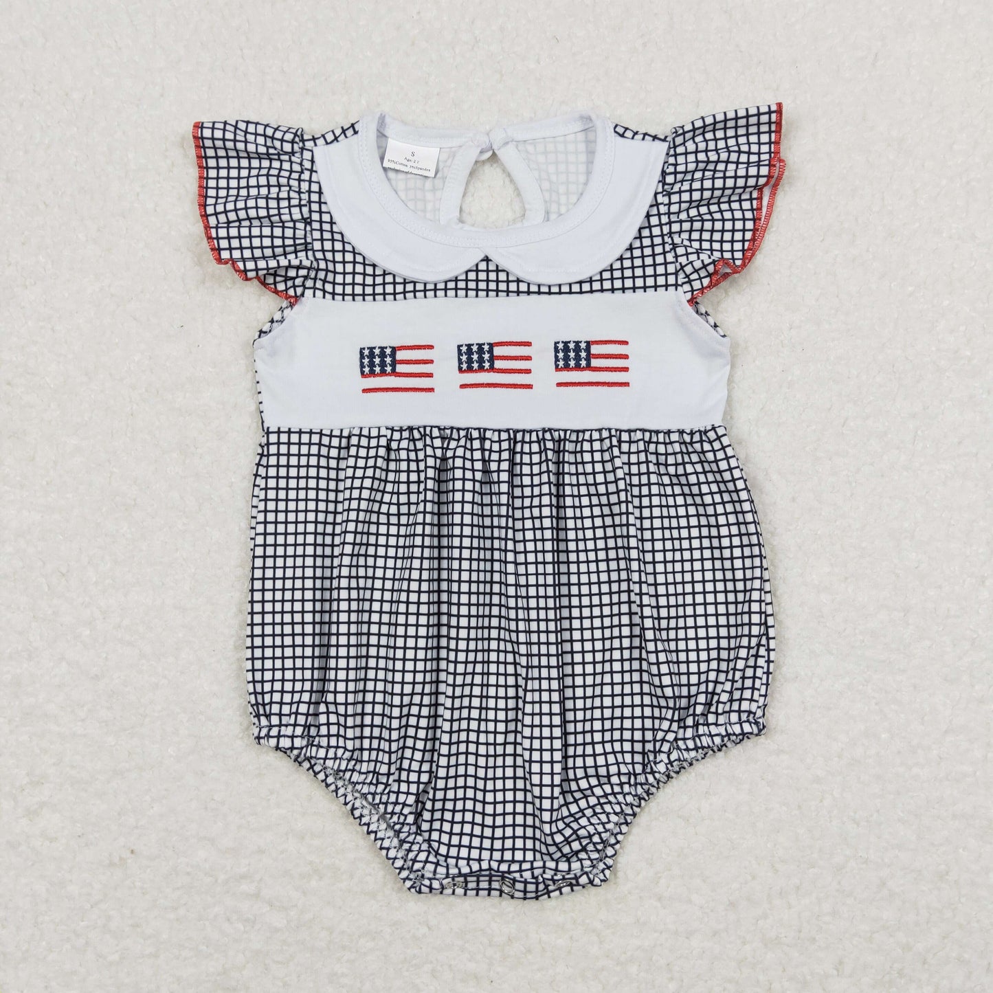 SR1000 Embroidered flag black and white plaid vest jumpsuit