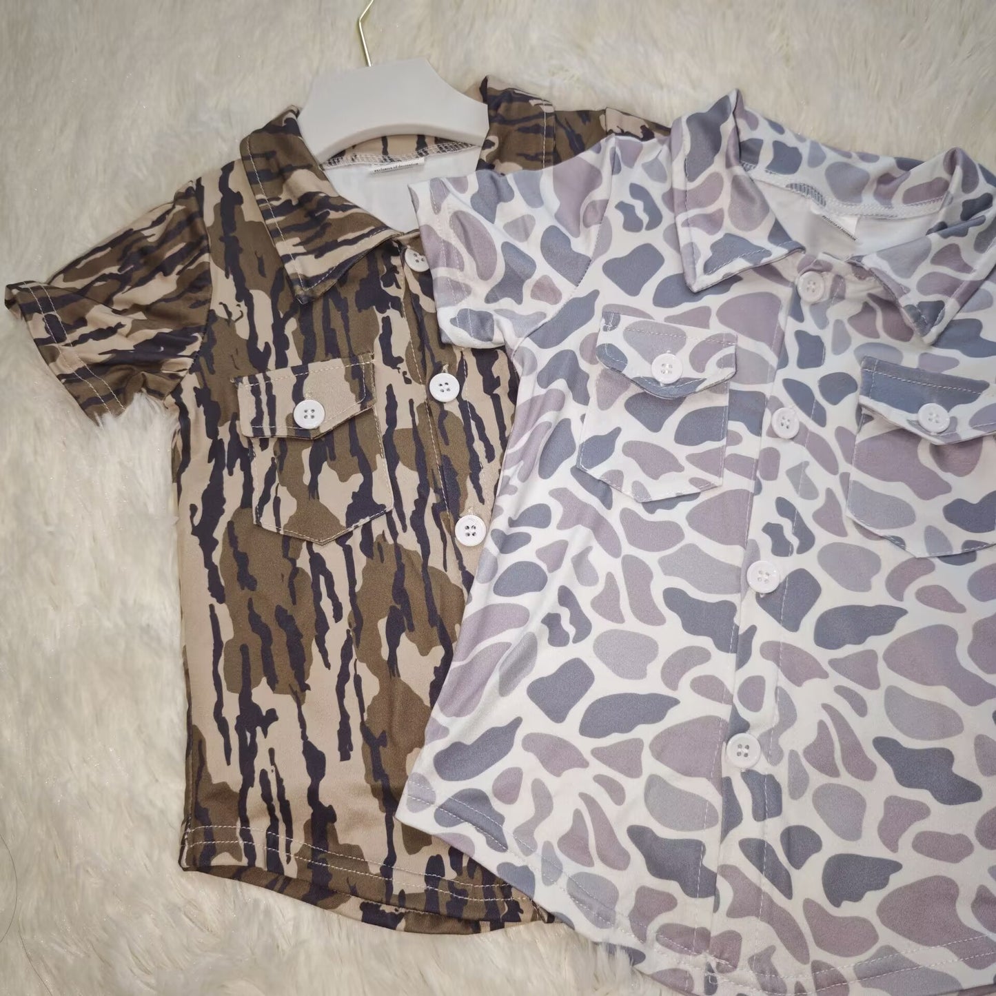 RTS NO MOQ Sibling baby boys clothes camouflage button short-sleeved tops