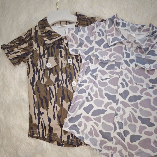 RTS NO MOQ Sibling baby boys clothes camouflage button short-sleeved tops