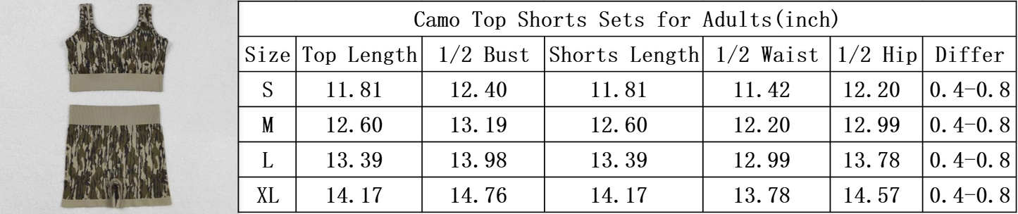 RTS NO MOQ Sibling Adult Women's camouflage Tank Top shorts sets