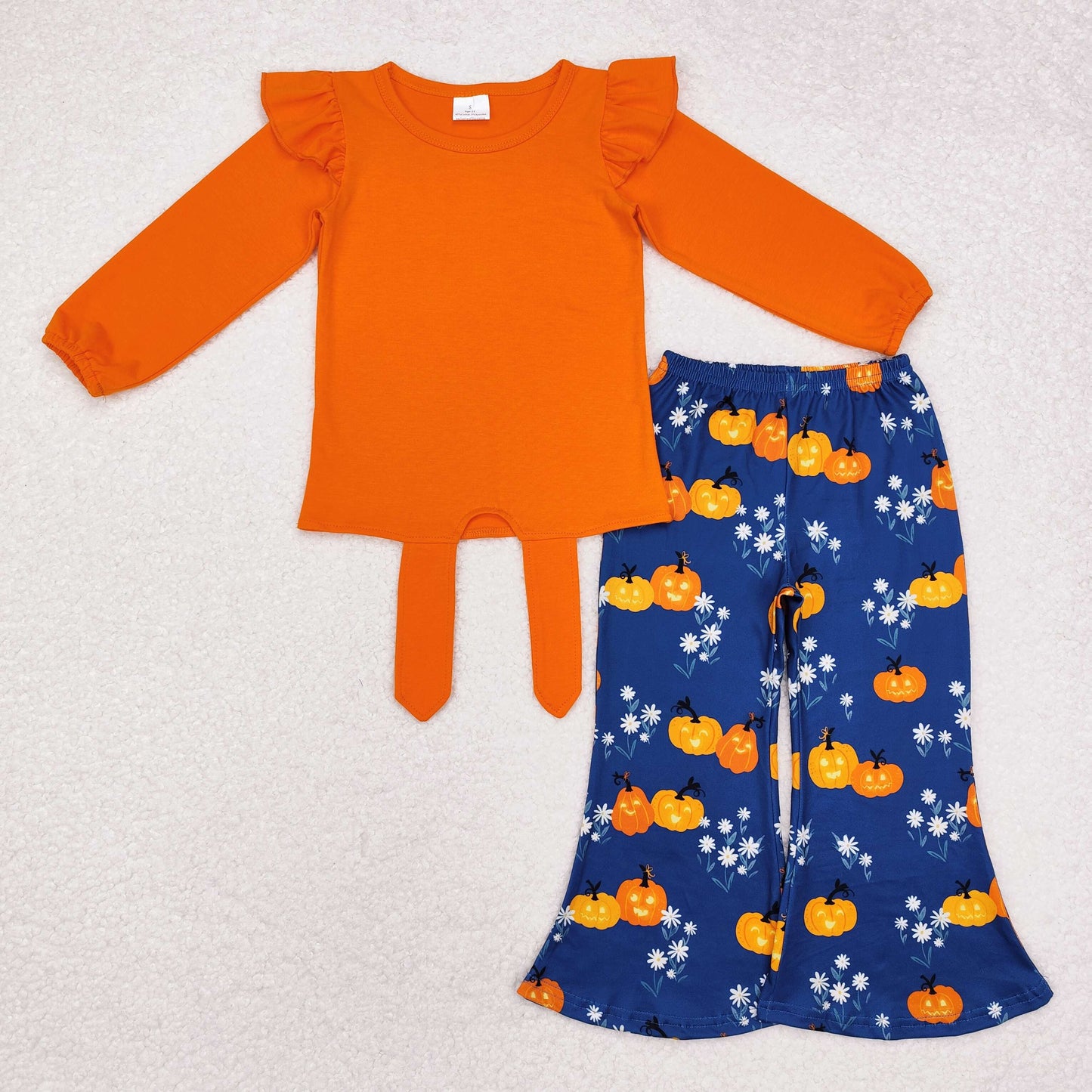 rts no moq GLP1719 Pure orange lace lace long-sleeved flower Halloween pumpkin blue trousers set