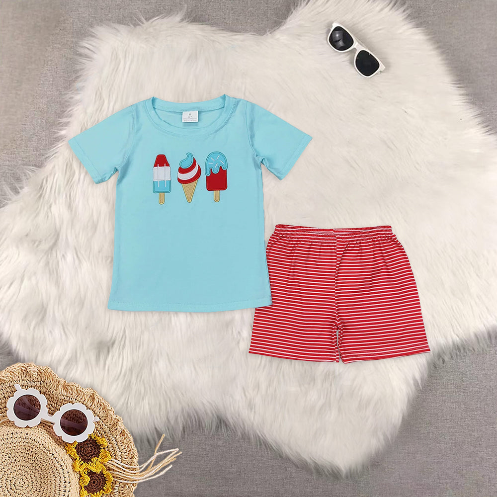 RTS NO MOQ baby boys clothes embroidery ice cream short sleeve Clothes Sets dress romper