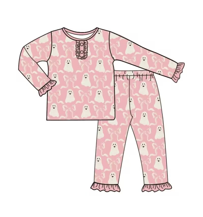 custom moq 5 eta 5-6weeks baby girls clothes ghost pink lace long sleeve pants Set