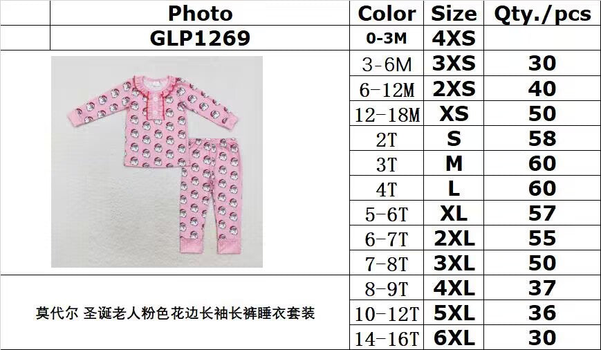 bamboo rts no moq GLP1269 Modal Santa Claus pink lace long-sleeved long-pants pajama set