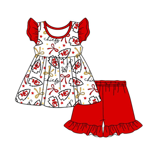 custom moq 3 eta 6-7weeks baby girls clothes team bow red short Sleeves Shorts Set