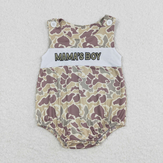 SR0995 mama's boy embroidered camouflage lettering military green tank top jumpsuit