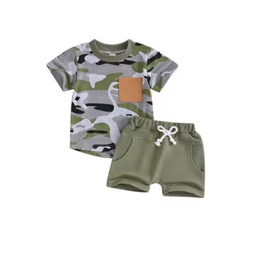 custom moq 5 eta 4-5 weeks baby boys clothes camouflage short sleeve shorts summer outfit