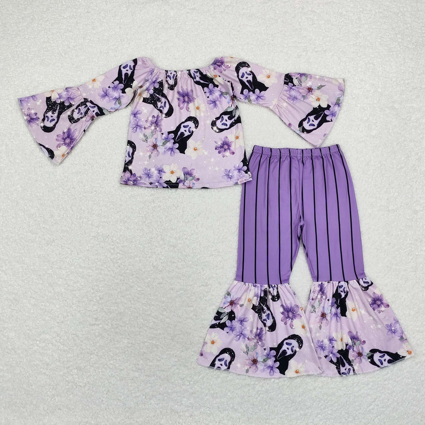 rts no moq GLP1448 Mask flower Halloween purple long-sleeved trousers set