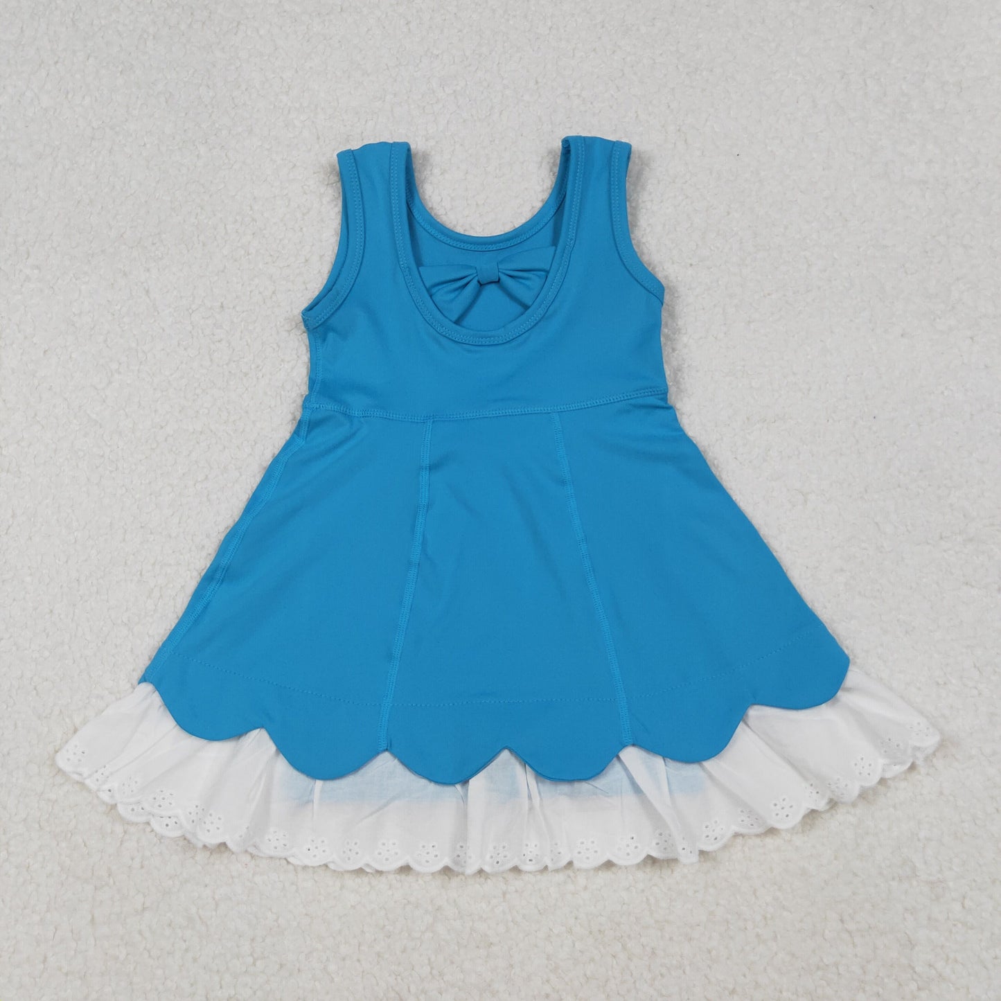 RTS NO MOQ（In Stock) GSD2680 Lace Solid Blue Yoga Sleeveless Dress