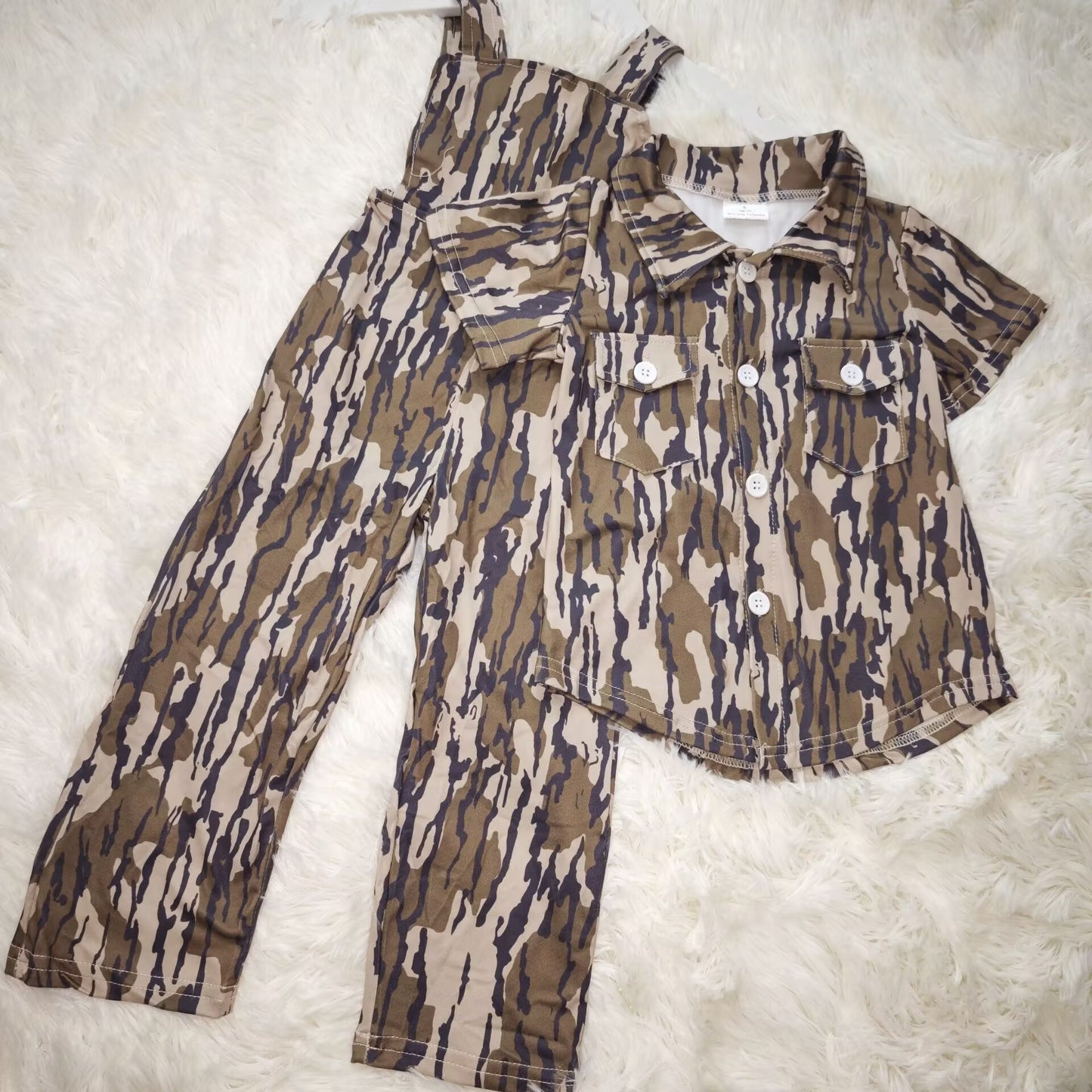 RTS NO MOQ Sibling baby boys clothes camouflage button short-sleeved tops and jumpsuit