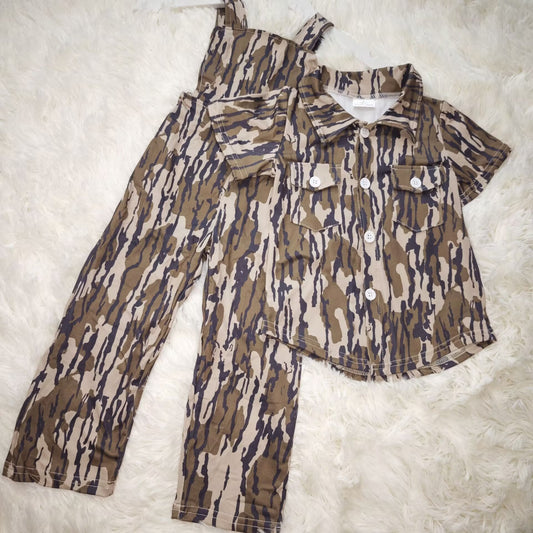 RTS NO MOQ Sibling baby boys clothes camouflage button short-sleeved tops and jumpsuit