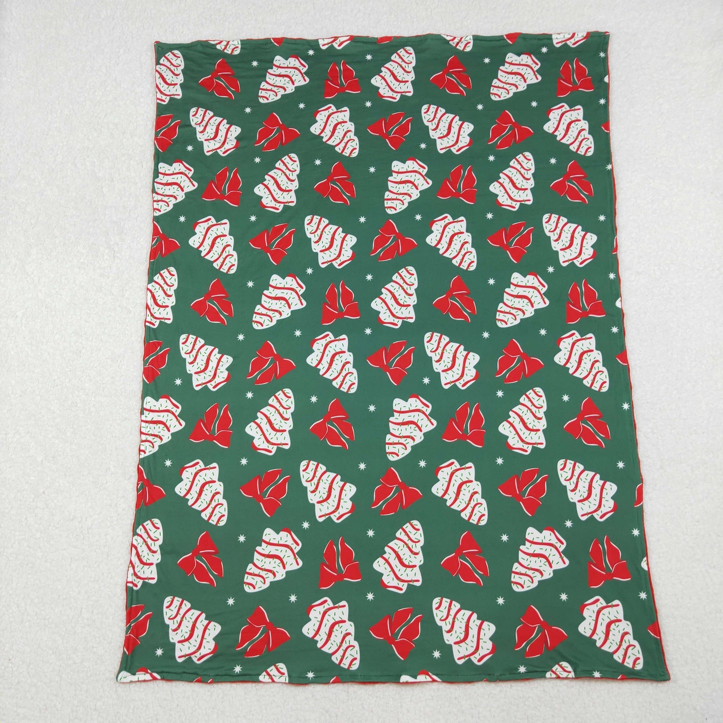 RTS NO MOQ（In Stock) BL0172 Red and green baby blanket with Christmas cookie bow pattern
