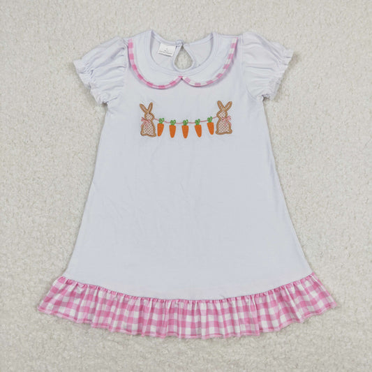 GSD0609 Embroidered bunny carrot doll collar pink and white plaid lace short-sleeved dress