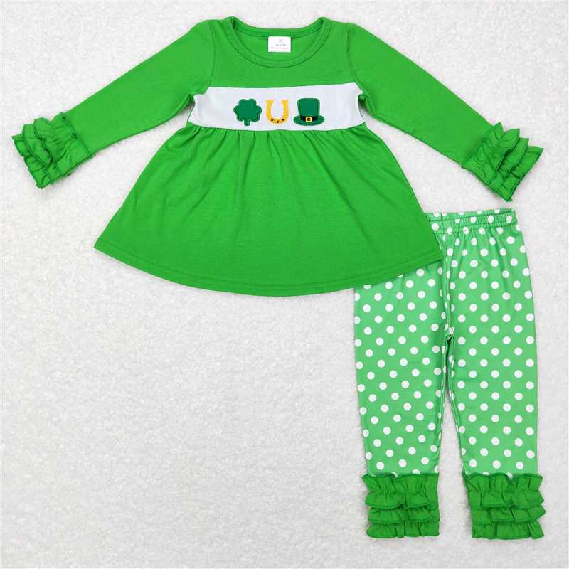 RTS NO MOQ Baby Boys Clothes St. Patrick's Four Leaf Clover long-sleeved pants set