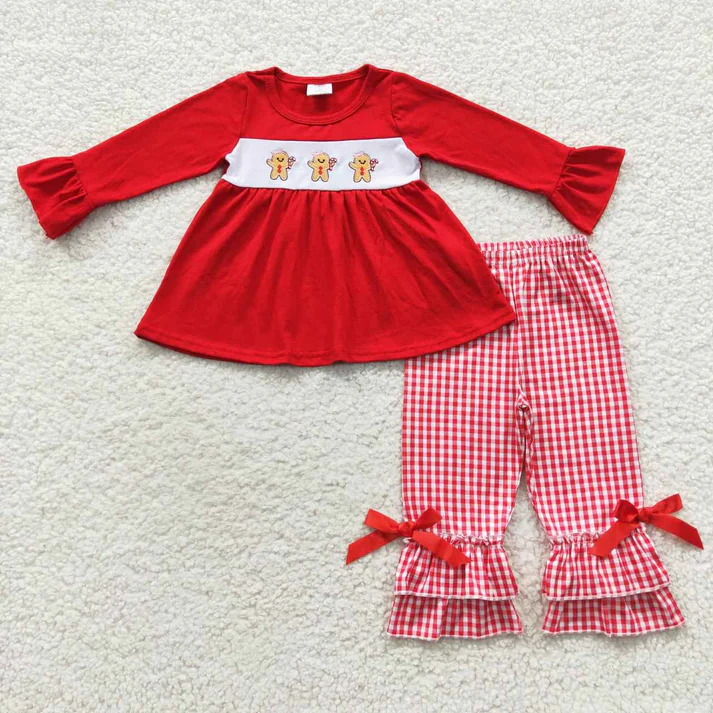 RTS NO MOQ Sibling Baby girls boy clothes Embroidery Christmas long-sleeved trousers suits