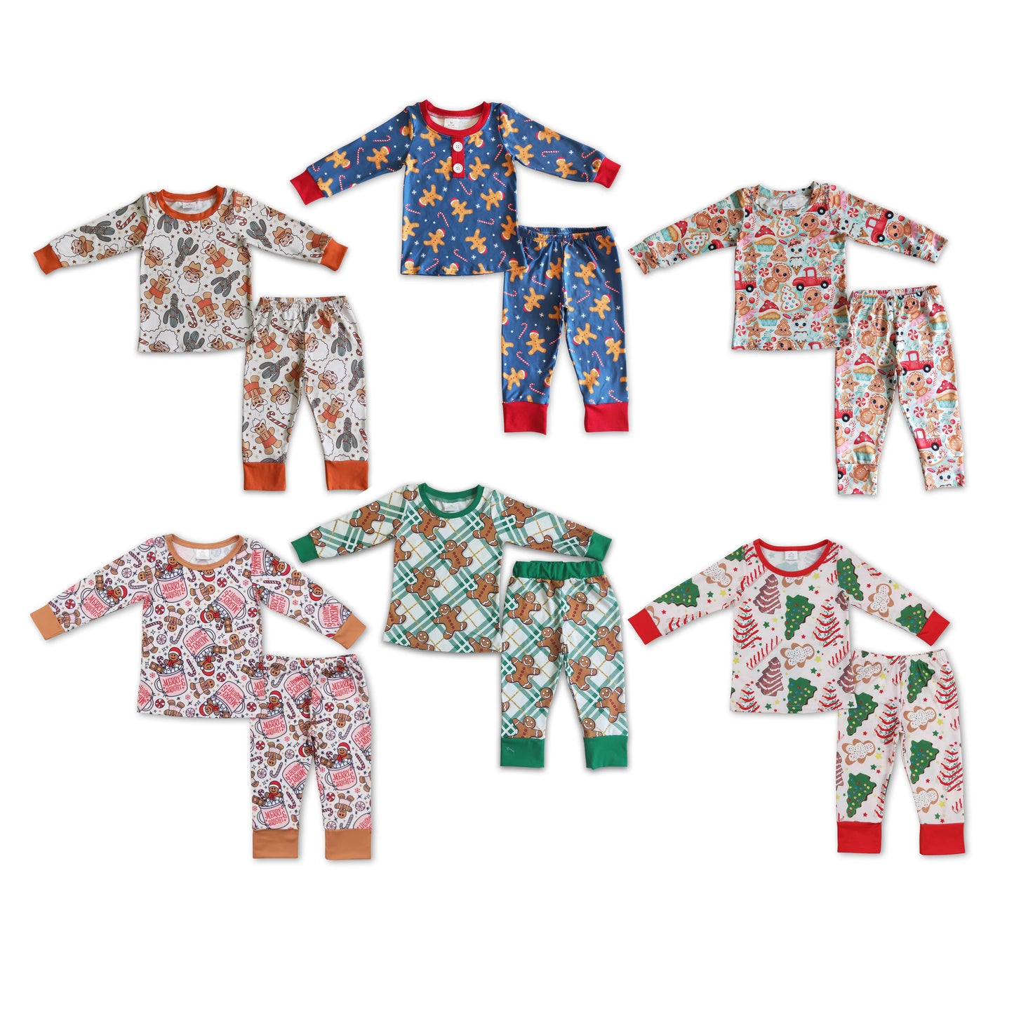 RTS NO MOQ Christmas Cookie Bear Long Sleeve Long Pants Pajama Set