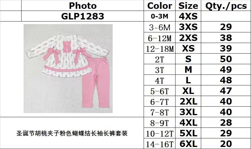 rts no moq GLP1283 Christmas nutcracker pink bow long sleeve trousers set