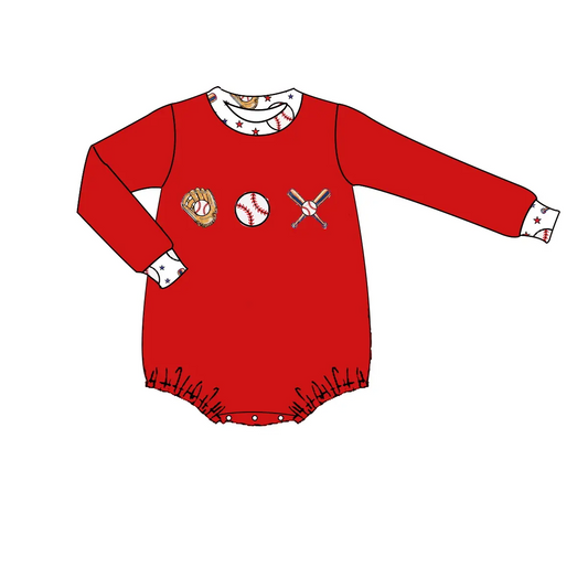 Custom moq 3 eta 7/8week moq 5 eta /4/5week Red Baseball Tools Long Sleeve Bodysuit