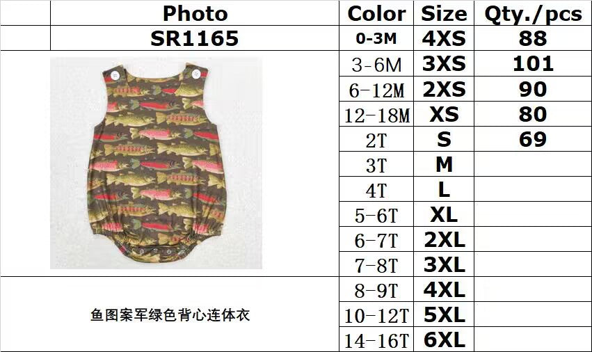 RTS no moq SR1165 Fish pattern army green vest jumpsuit