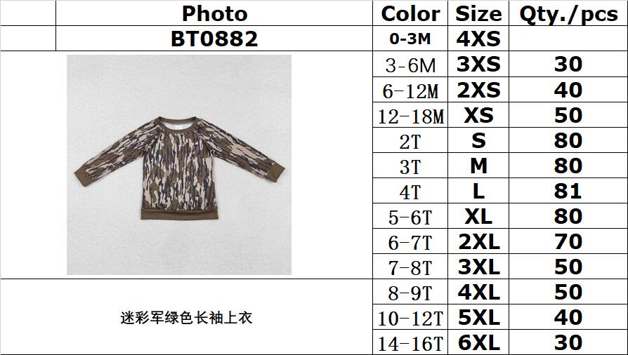 RTS NO MOQ ETA 5/7days arrived BT0882 Camouflage army green long-sleeved top