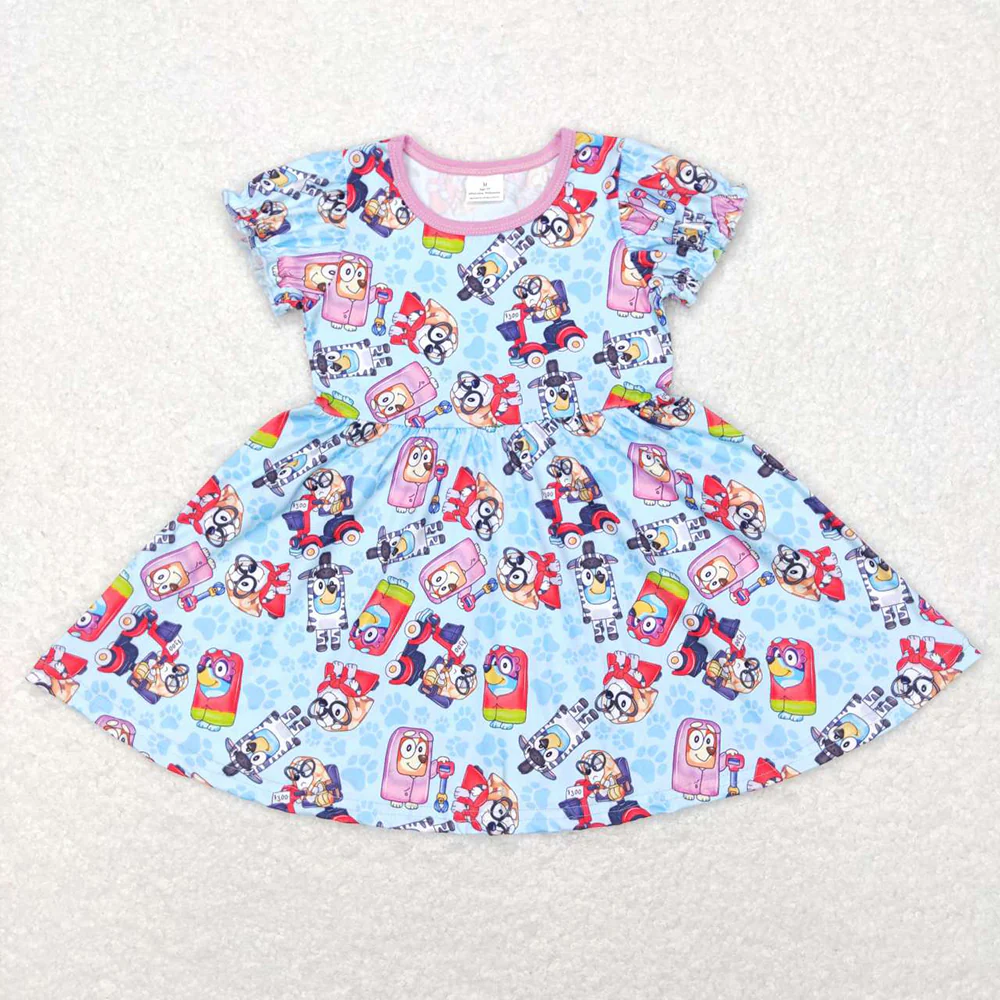 Baby Boys Blue Dogs Short Sleeve Sibling Girls Dress Sets