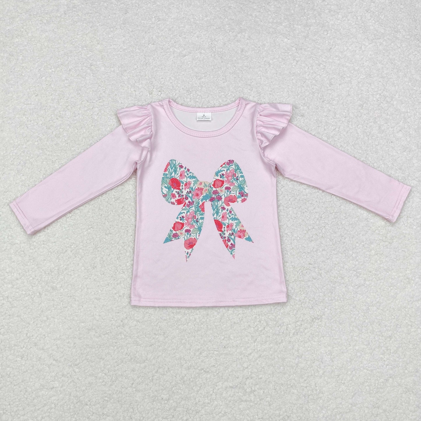 rts no moq GT0699 Flower floral bow pattern pink lace long sleeve top