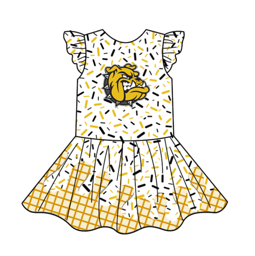 custom moq 3 eta 6-7weeks baby girls clothes team gold flying Sleeves Dress-25.4.29