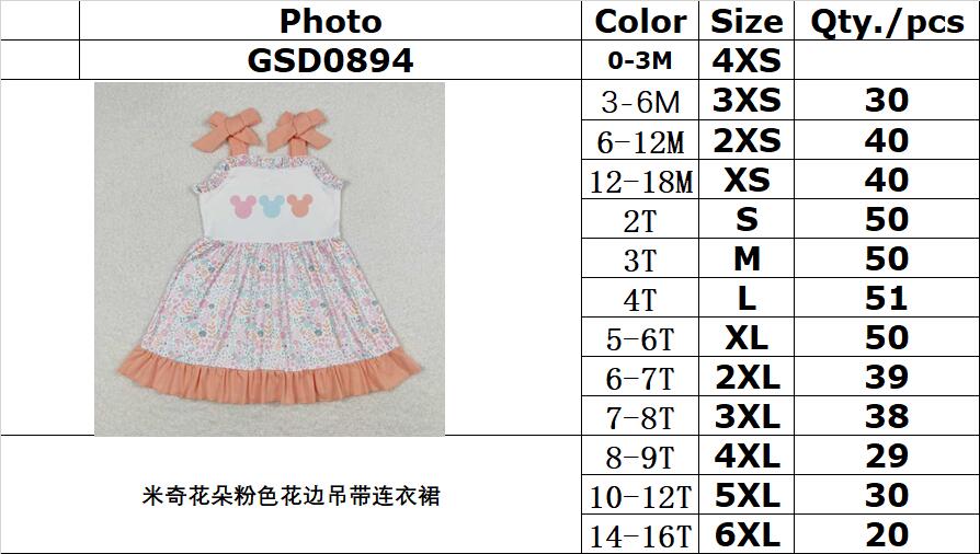 GSD0894 Mickey flower pink lace suspender dress