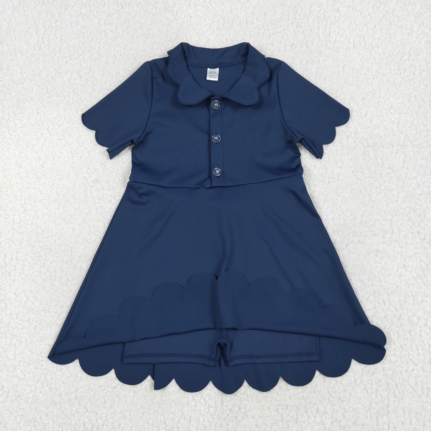 RTS NO MOQ GSD2487 Pure navy blue button short-sleeved yoga dress