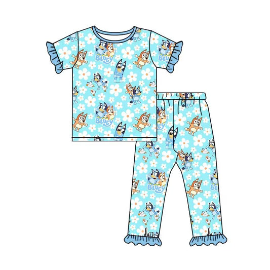 custom moq 5 eta 5-6weeks baby girls clothes cartoon bluey short sleeve Pants Sets