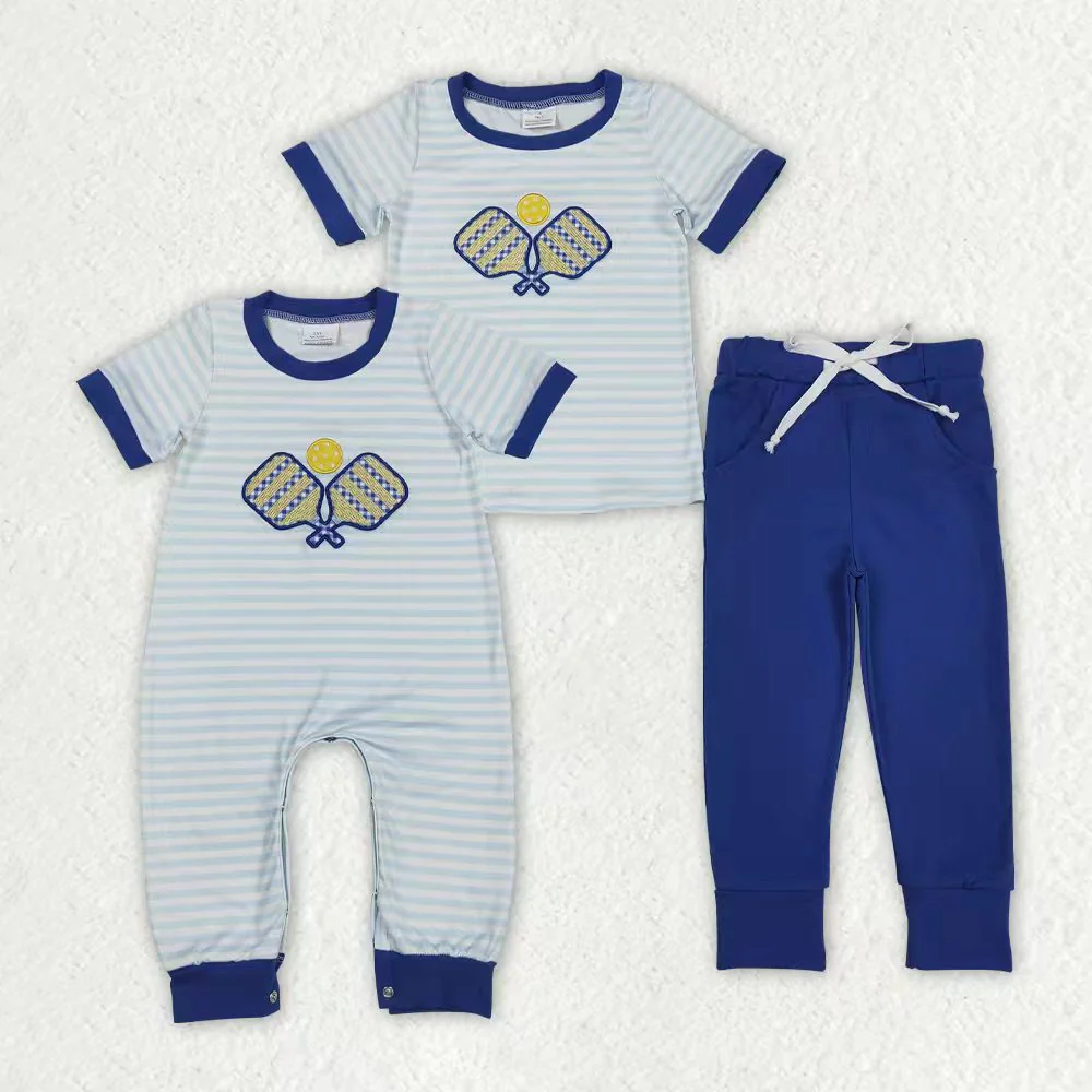RTS NO MOQ Sibling Baby boy clothes embroidery short-sleeved trousers suit & rompers