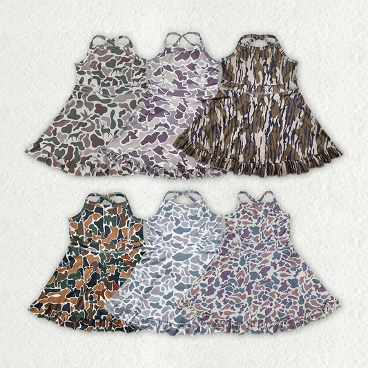 RTS NO MOQ baby girl clothes yoga camouflage suspender skirt sets