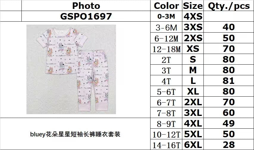 RTS no moq GSPO1697 bluey flower star short sleeve trousers pajamas set