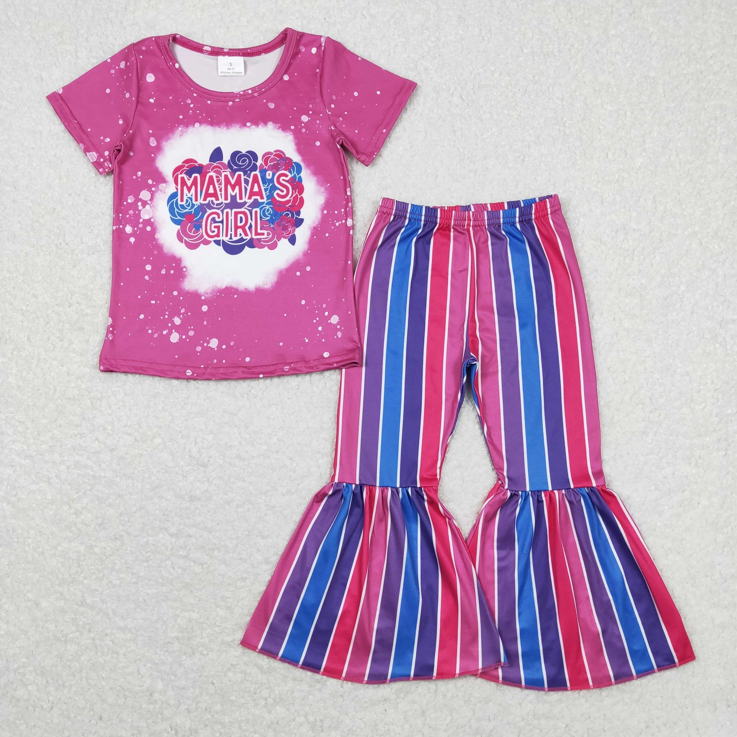 GSPO1373 mama's girl letter magenta short-sleeved colorful striped Pants Suit