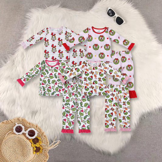 RTS NO MOQ baby girl clothes bamboo Christmas long sleeve Clothes Sets