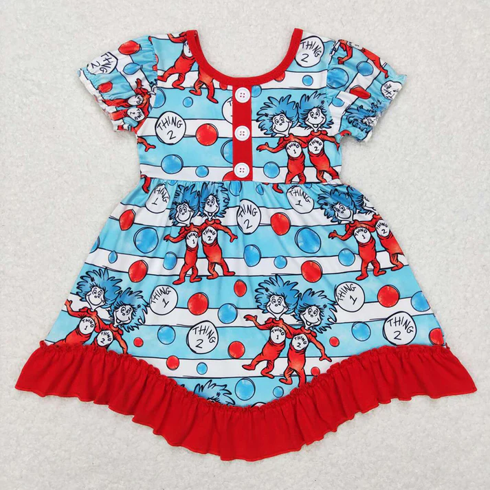 RTS NO MOQ dr seuss red short-sleeved dress and short-sleeved pants set