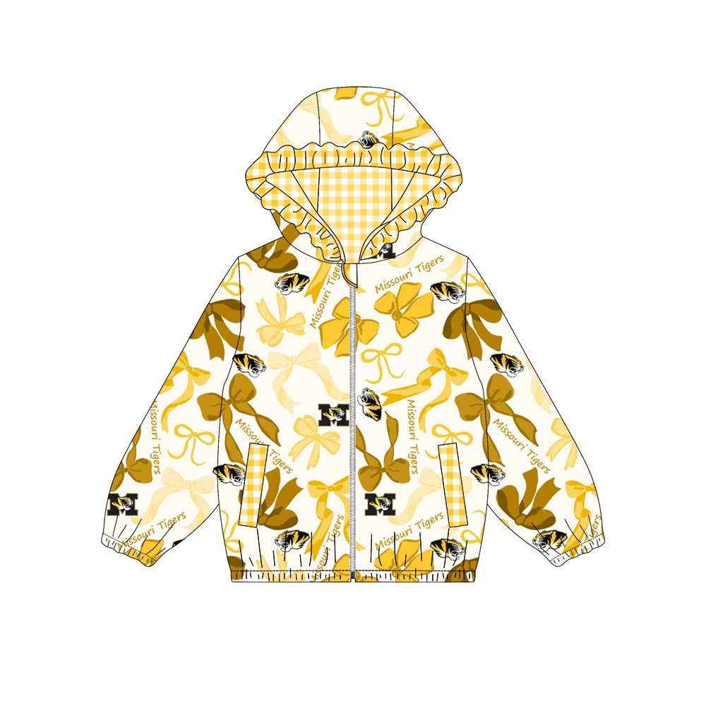 Custom moq 8 mix size milk silk summer team baby girls clothes bow yellow hooded long sleeve top-25.9.18