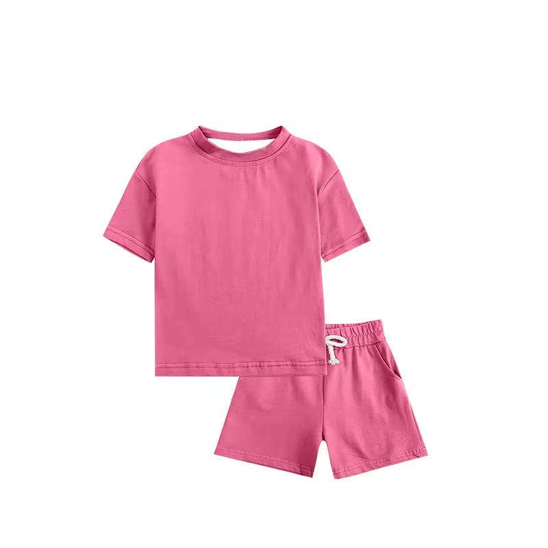 Deadline: May 15 Custom no moq Solid color short-sleeved shorts pink cotton suit