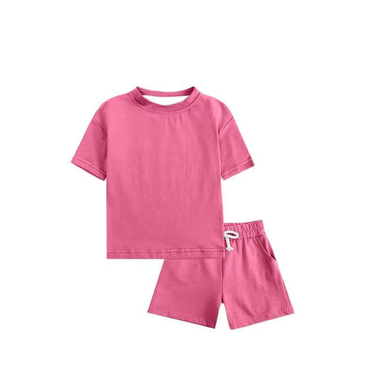 Deadline: May 15 Custom no moq Solid color short-sleeved shorts pink cotton suit