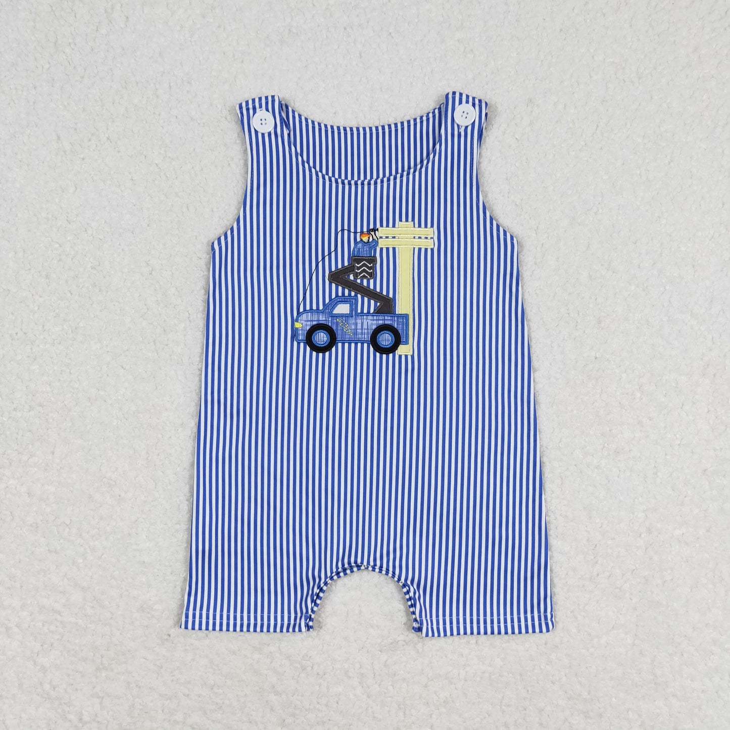 RTS NO MOQ（In Stock) Embroidery Pole Maintenance Worker Blue Striped Sleeveless Jumpsuit