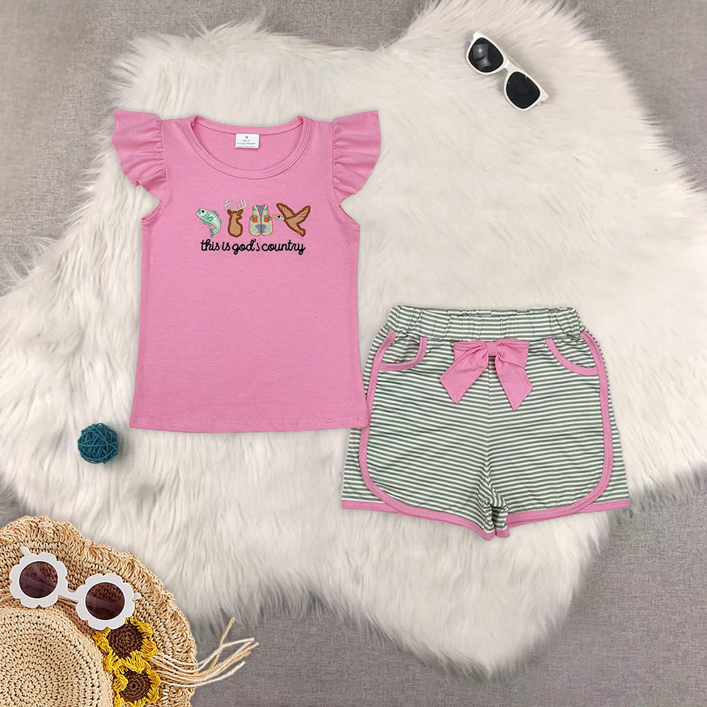 RTS NO MOQ embroidery short-sleeved shorts suit & short-sleeved sets and romper