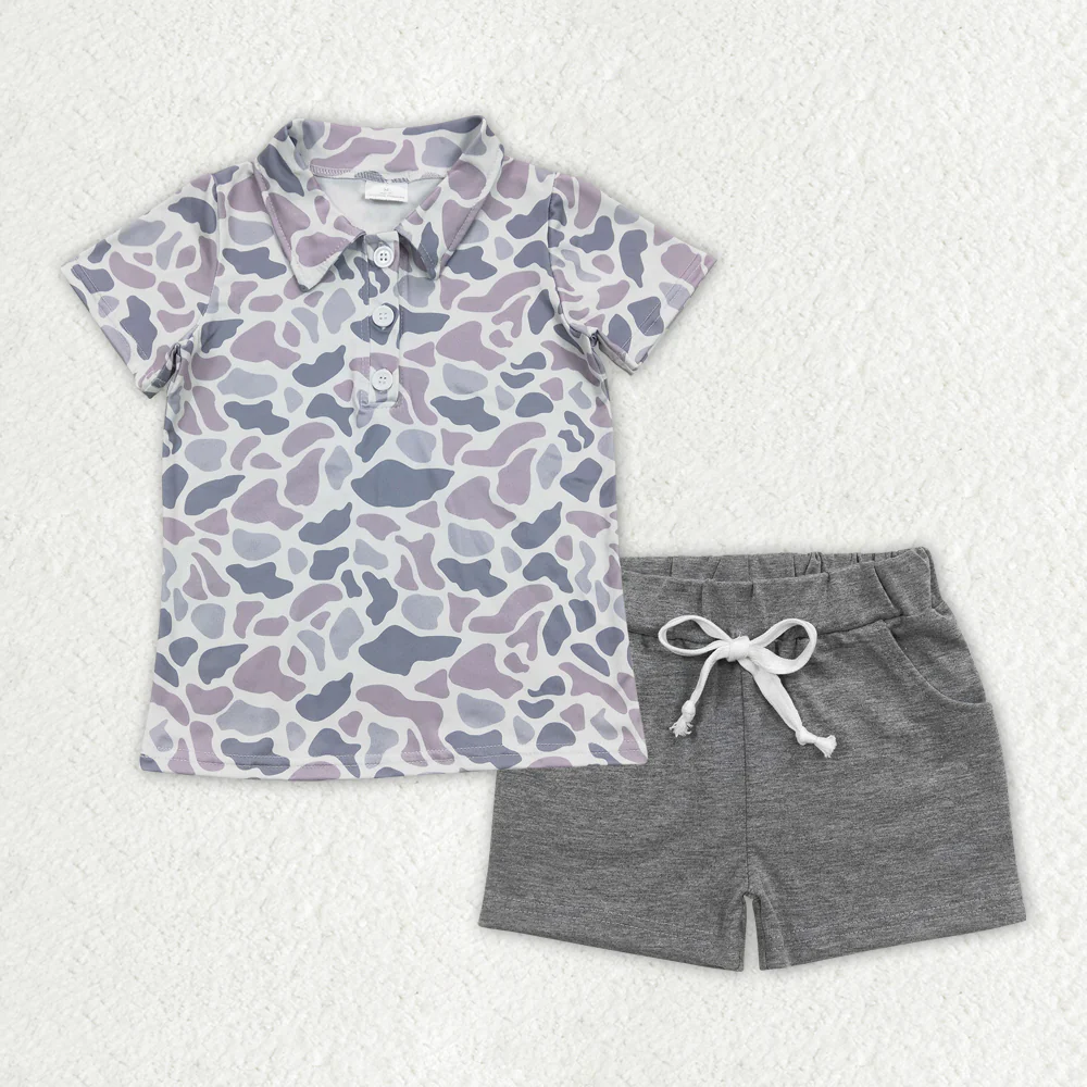 RTS NO MOQ Sibling Baby boy clothes camouflage short-sleeved shorts sets