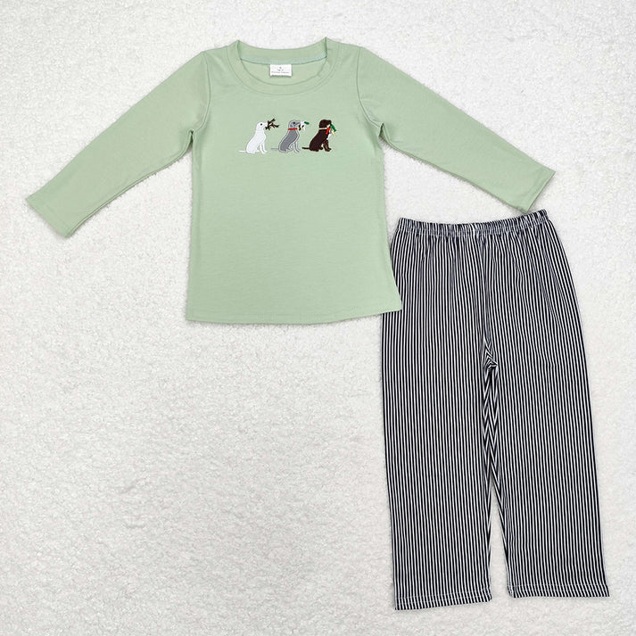 RTS NO MOQ Sibling Baby boy clothes Embroidery puppy duck long-sleeved trousers suits