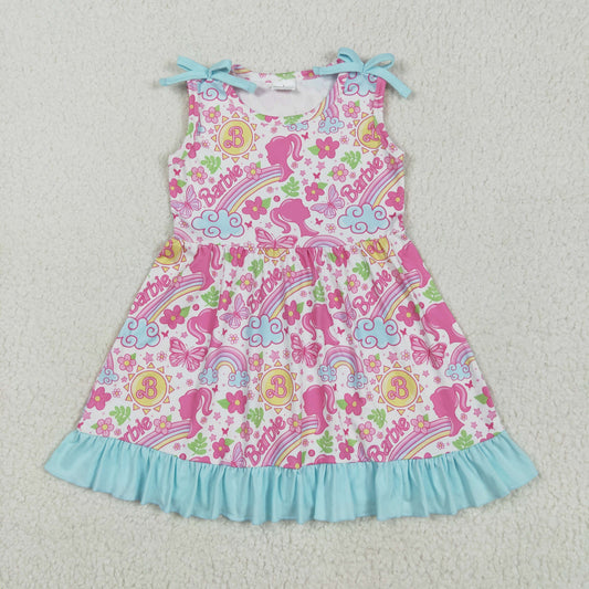 RTS NO MOQ GSD2463 barbie butterfly flower rainbow blue lace white sleeveless dress