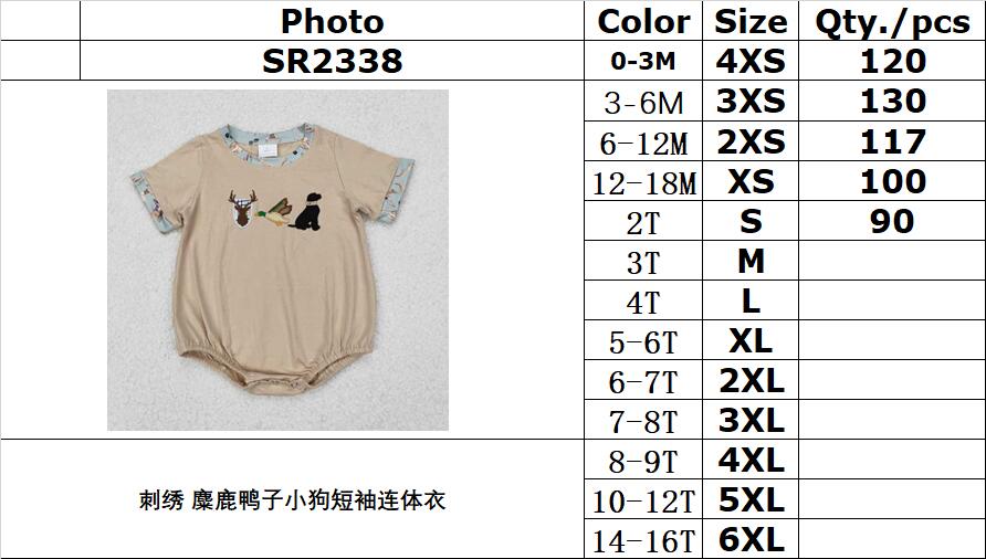 RTS NO MOQ ETA 5/7days arrived SR2338 Embroidered elk duck puppy short-sleeved jumpsuit