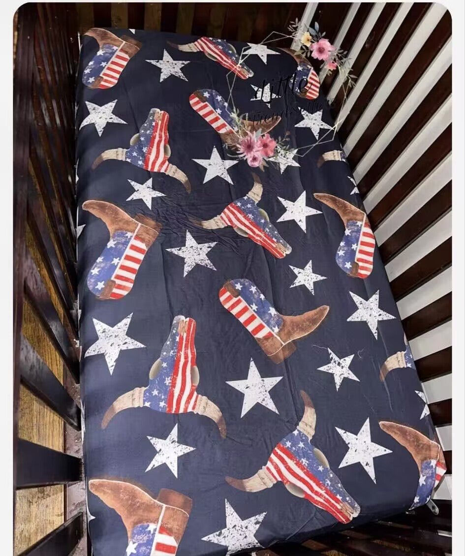 moq 3  eta  6-8weeks Summer Wholesale baby kids navy blue stars boots Crib sheet